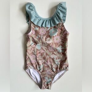 Minnow Girls Cypress Floral One Piece Swimsuit with Ruffle Open Tie Back